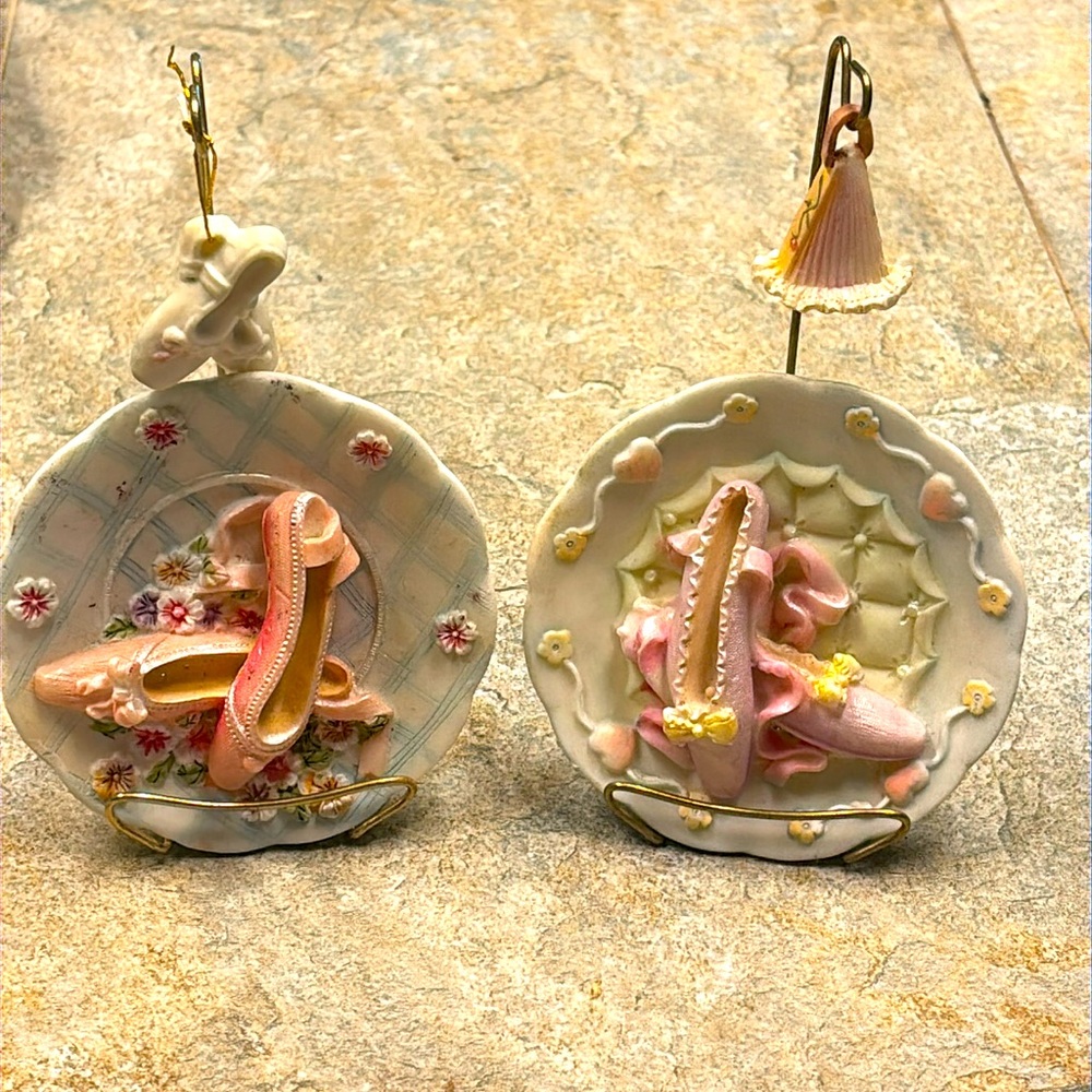 Ballerina Slipper Porcelain 3-D Plates w/ holders